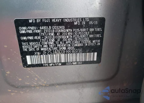 2015 Subaru Forester 2.5I Premium z USA, uszkodzony, nr VIN JF2SJADC0FH836936